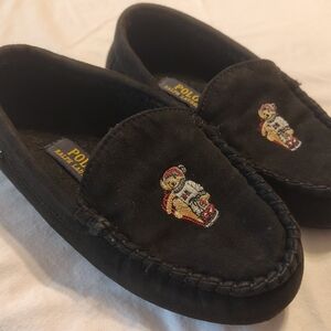 Polo Ralph Lauren Black Loafers With Embroidered Polo Bear Boys Size 5